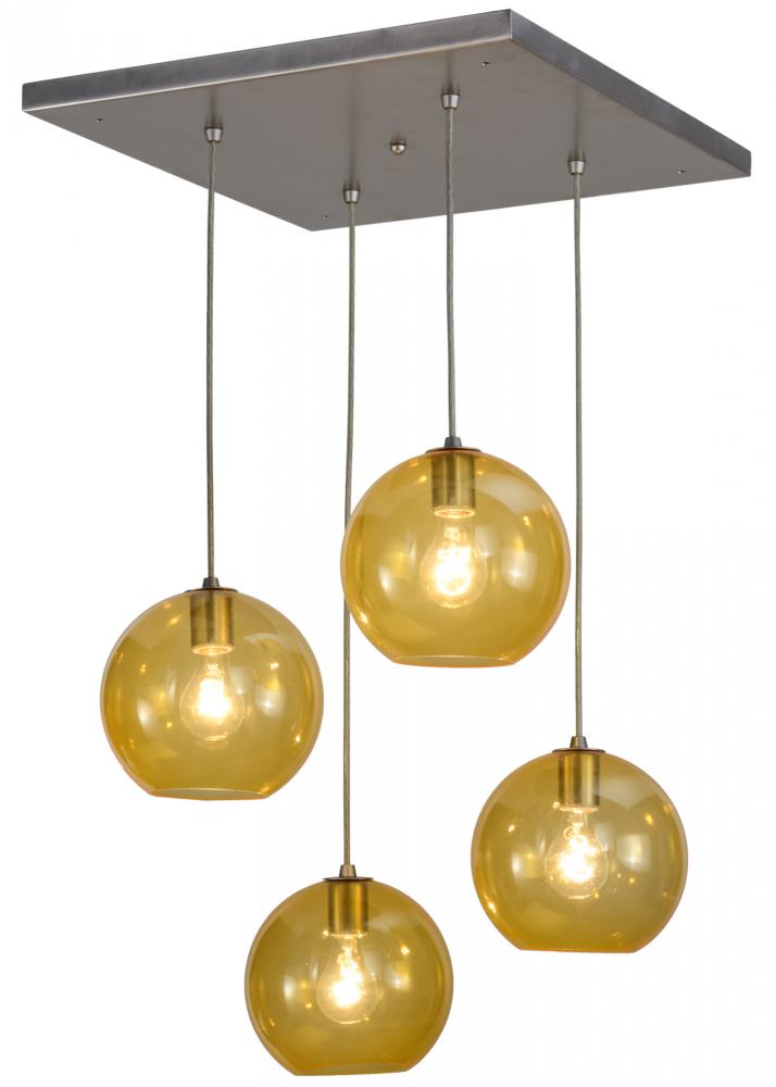 20&#34;Sq Bola Amber 4 LT Cascading Pendant