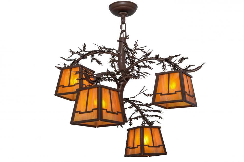 28&#34;W Pine Branch Valley View 4 LT Chandelier