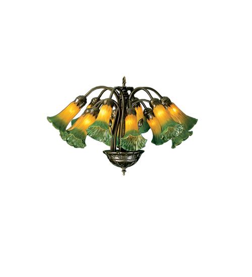 20&#34; Wide Amber/Green Pond Lily 12 LT Chandelier