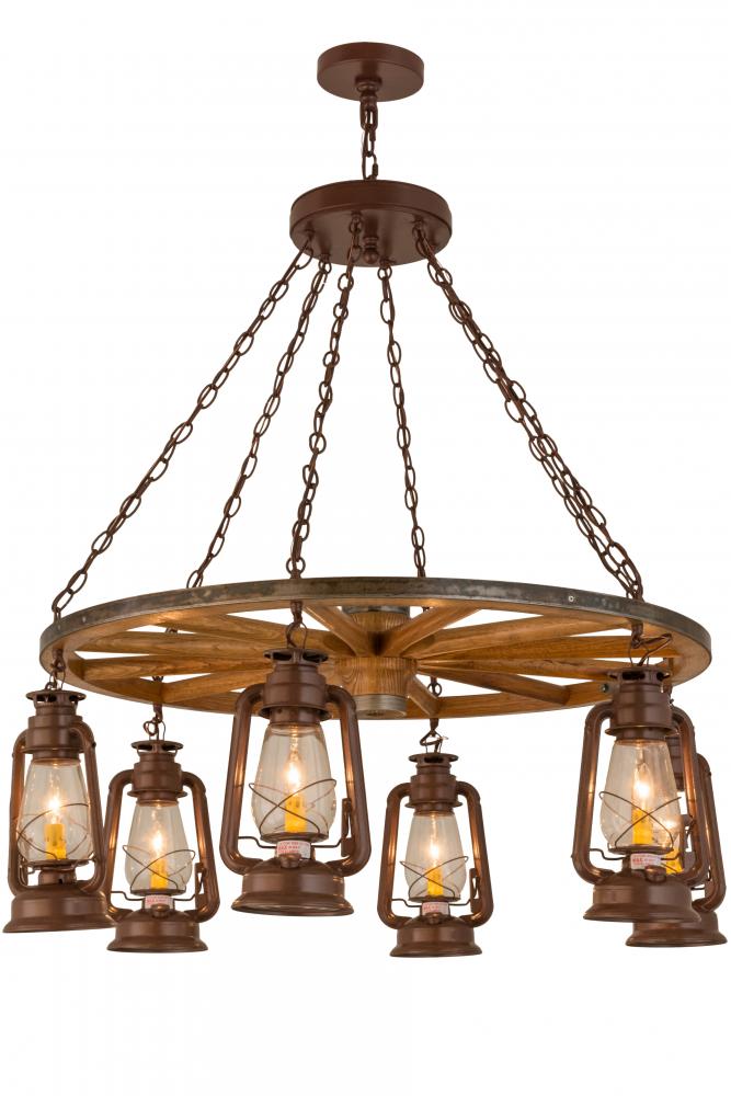 40&#34;W Miners Lantern 6 LT Wagon Wheel Chandelier