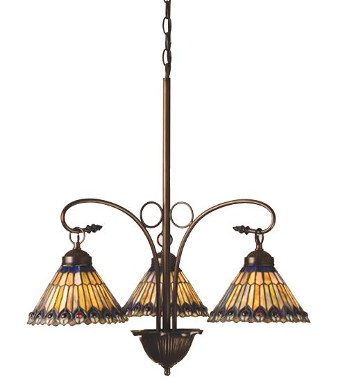 24&#34;W Tiffany Jeweled Peacock 3 LT Chandelier