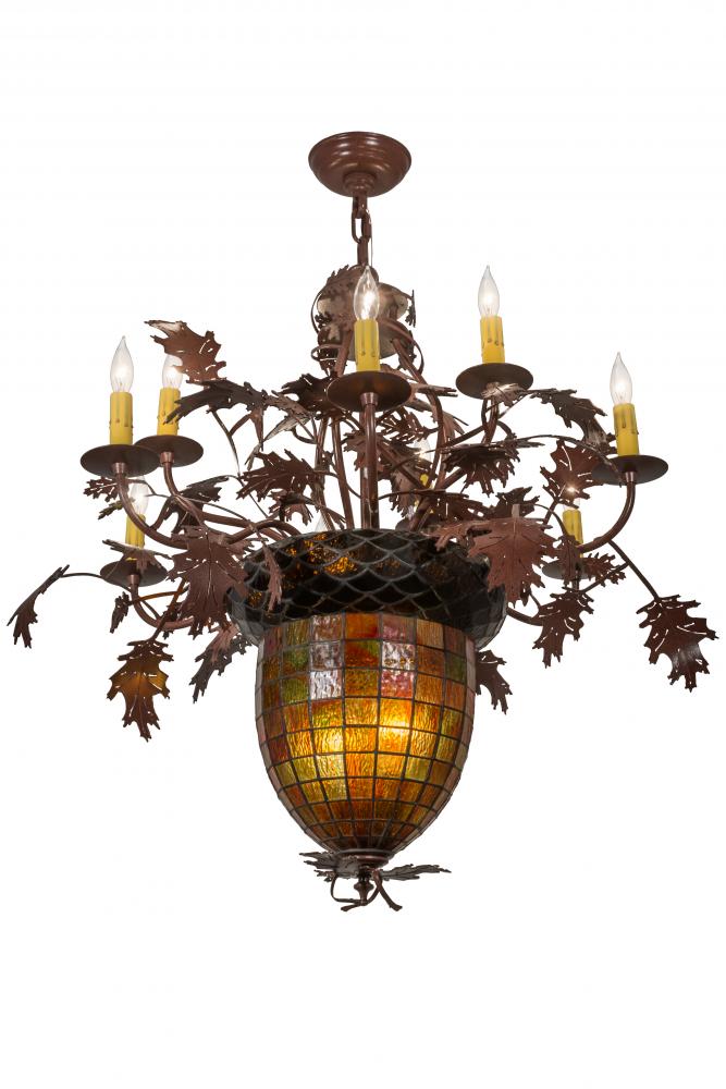 34&#34; Wide Greenbriar Oak 9 Arm Chandelier