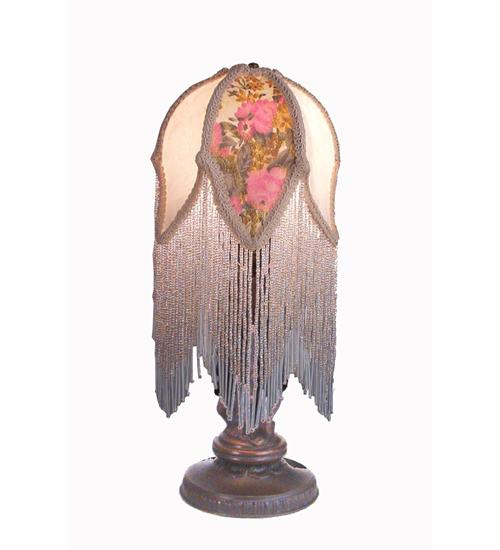 11&#34; High Fabric & Fringe Victorian Tulip Mini Lamp