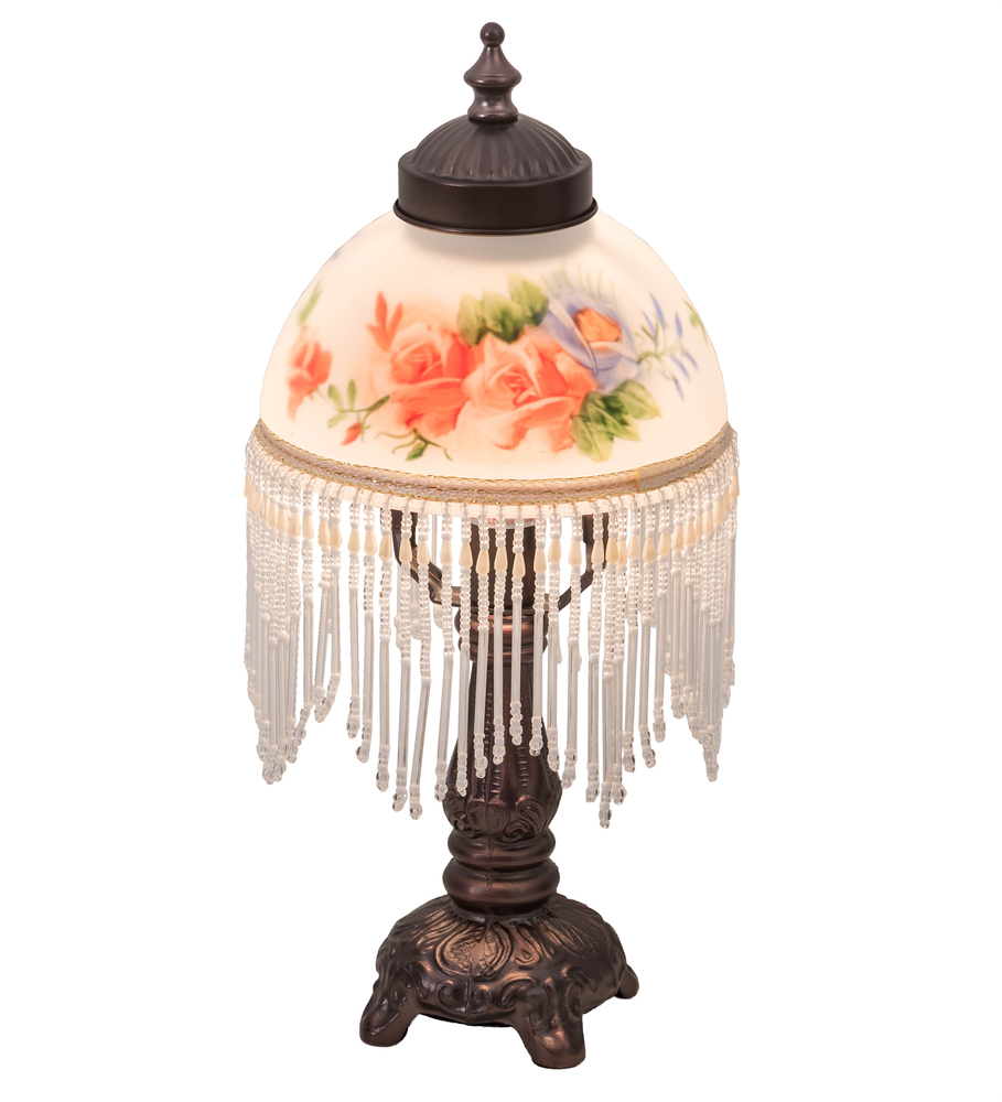 13&#34; High Roussillon Rose Bouquet Fringed Mini Lamp