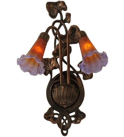 11&#34;W Amber/Purple Pond Lily 2 LT Wall Sconce