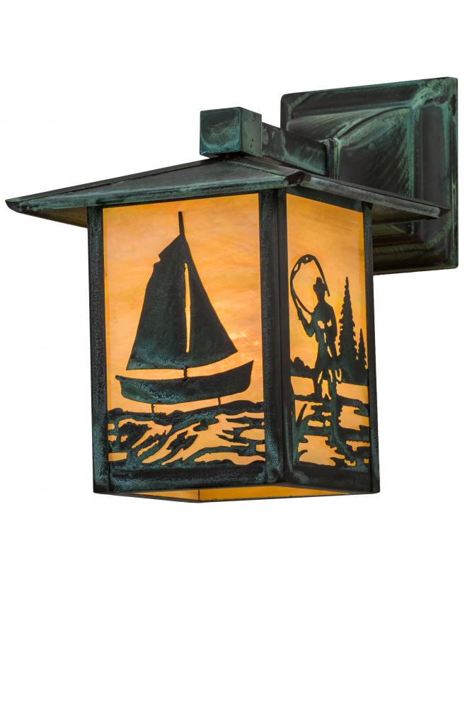 7&#34;W Seneca Sailboat & Fly Fisherman Solid Mount Wall Sconce