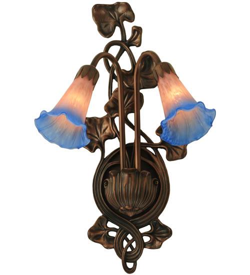 11&#34;W Pink/Blue Pond Lily 2 LT Wall Sconce