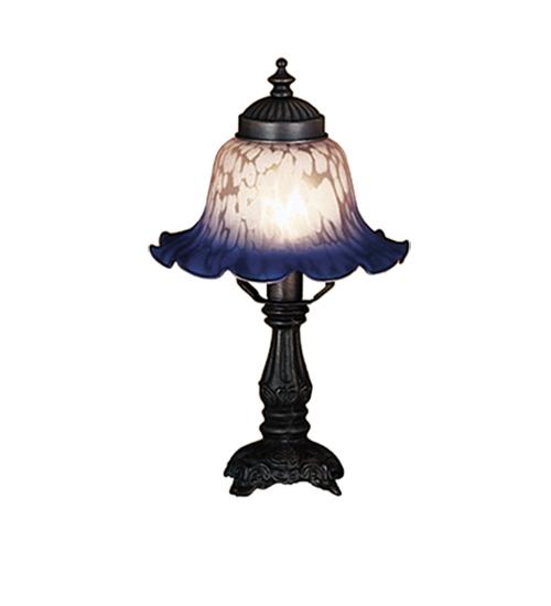 12.5&#34; High Fluted Bell White & Blue Mini Lamp