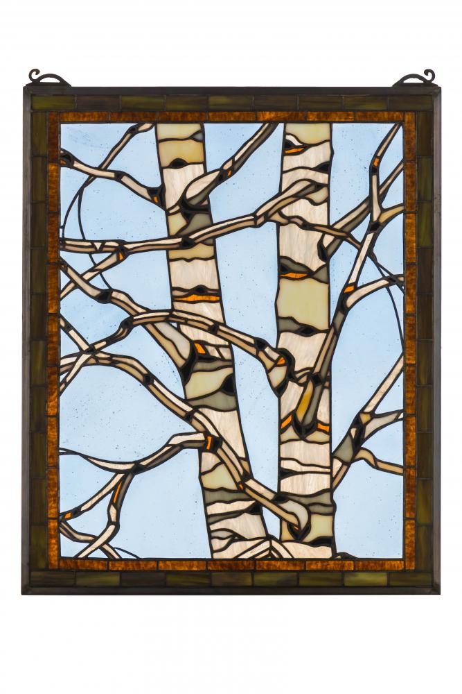 24&#34;W X 19&#34;H Birch Tree in Winter Stained Glass Window