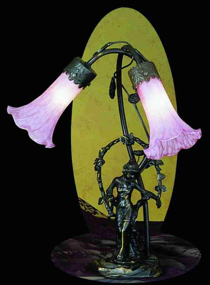 17&#34; High Pink Tiffany Pond Lily 2 Light Trellis Girl Accent Lamp