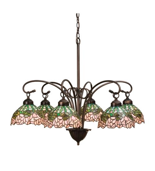 31&#34; Wide Tiffany Cabbage Rose 6 Light Chandelier