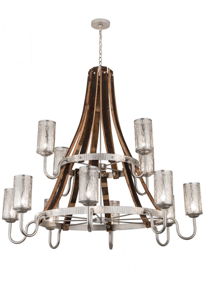 60&#34;W Barrel Stave Winter Maple 12 LT Two Tier Chandelier