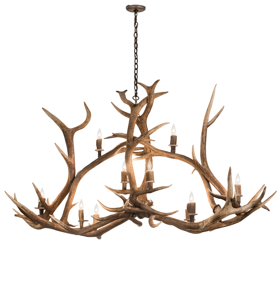 70&#34; Long Antlers Elk 10 Light Oblong Chandelier