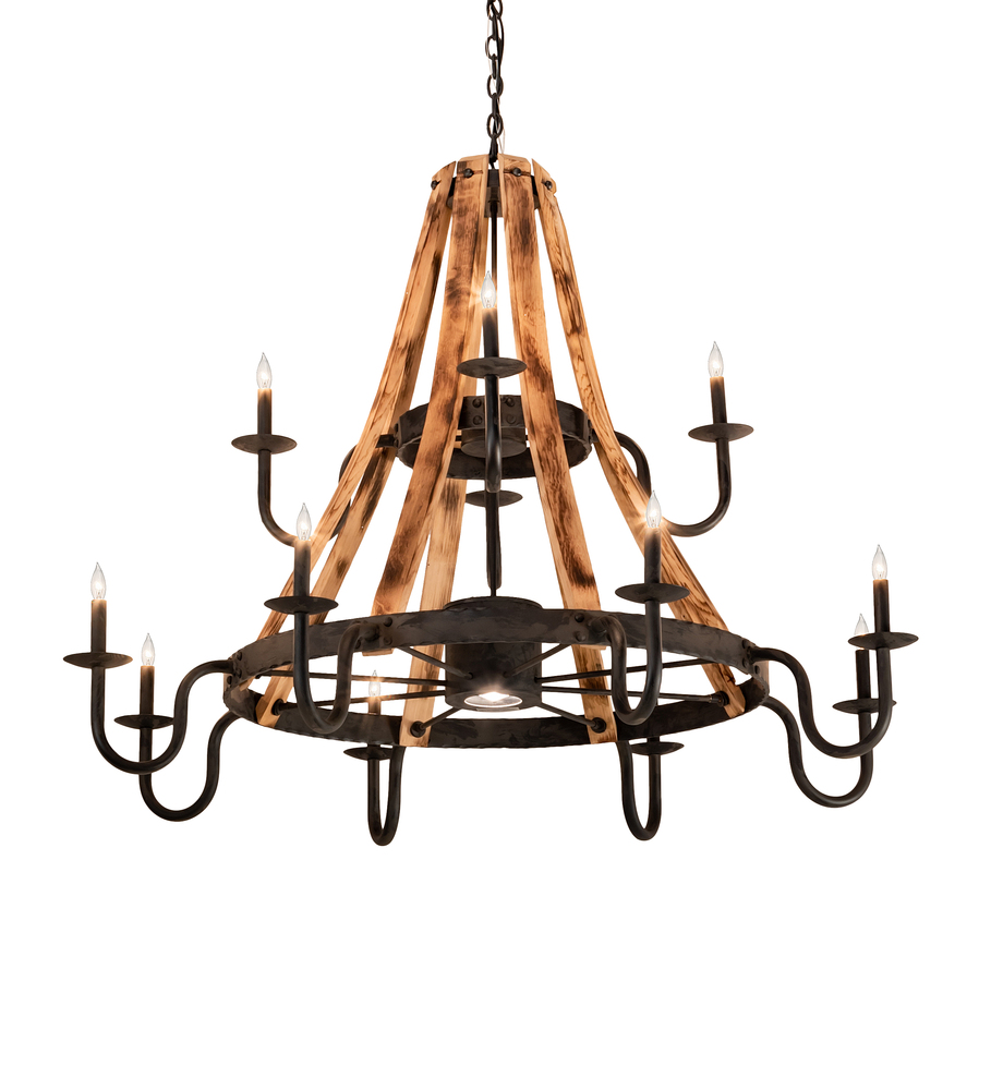 54&#34; Wide Barrel Stave Madera 12 Light Chandelier