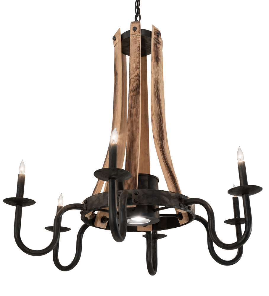 36&#34; Wide Barrel Stave 6 Light Chandelier