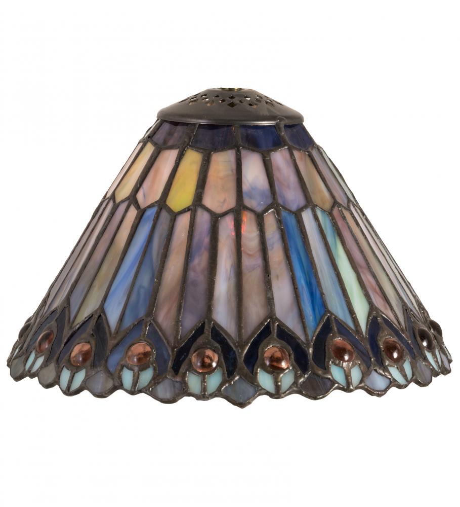 8&#34; Wide Tiffany Jeweled Peacock Cone Shade