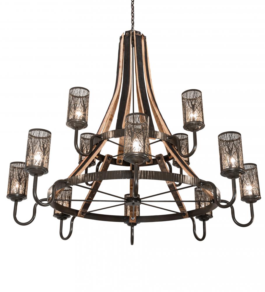 66&#34; Wide Barrel Stave Winter Maple 12 Light Two Tier Chandelier