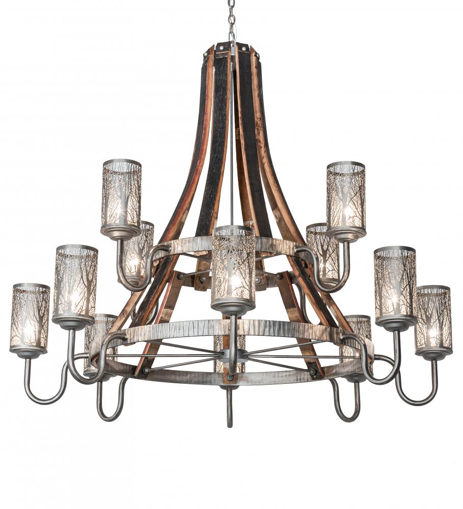 60&#34; Wide Barrel Stave Winter Maple 12 Light Two Tier Chandelier