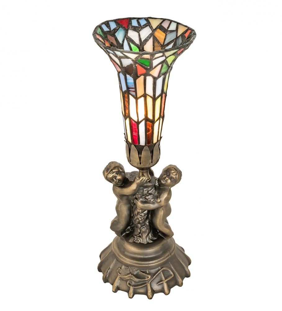 13&#34; High Stained Glass Pond Lily Twin Cherub Mini Lamp