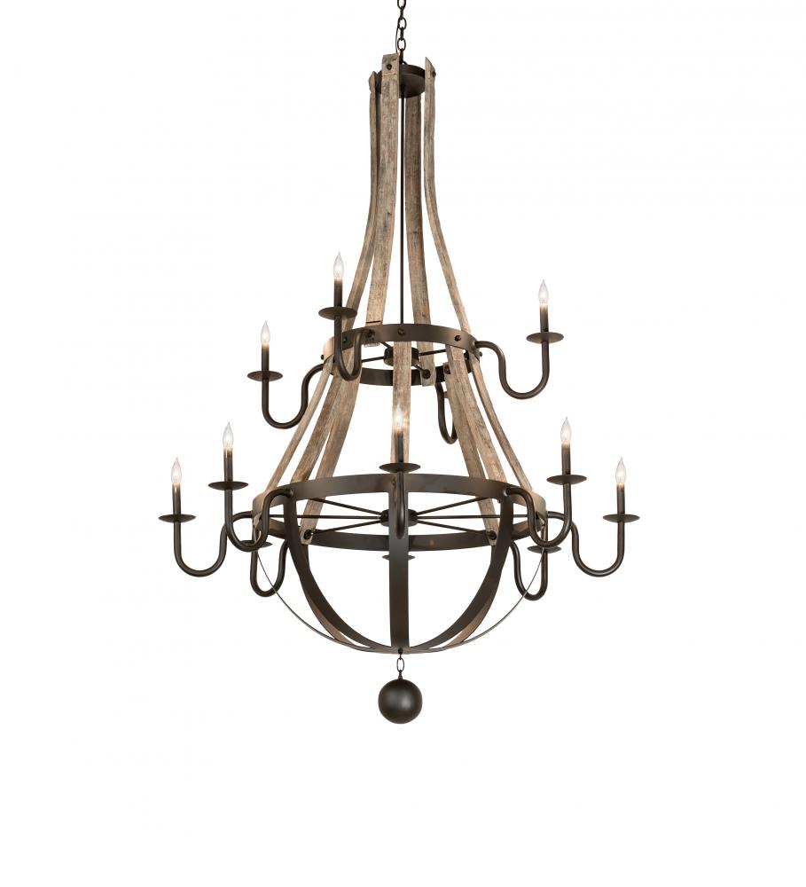 56&#34; Wide Barrel Stave Madera 12 Light Two Tier Chandelier