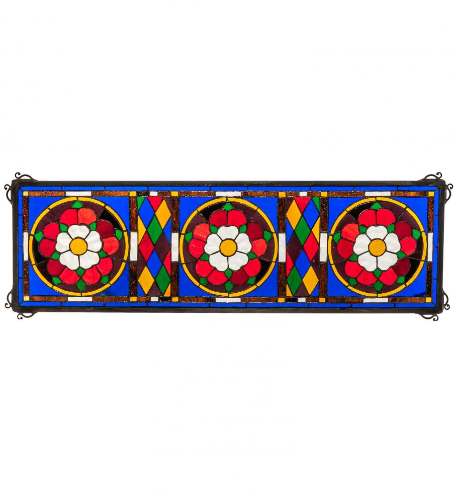 33&#34; Wide X 10&#34; High Tudor Trio Stained Glass Window