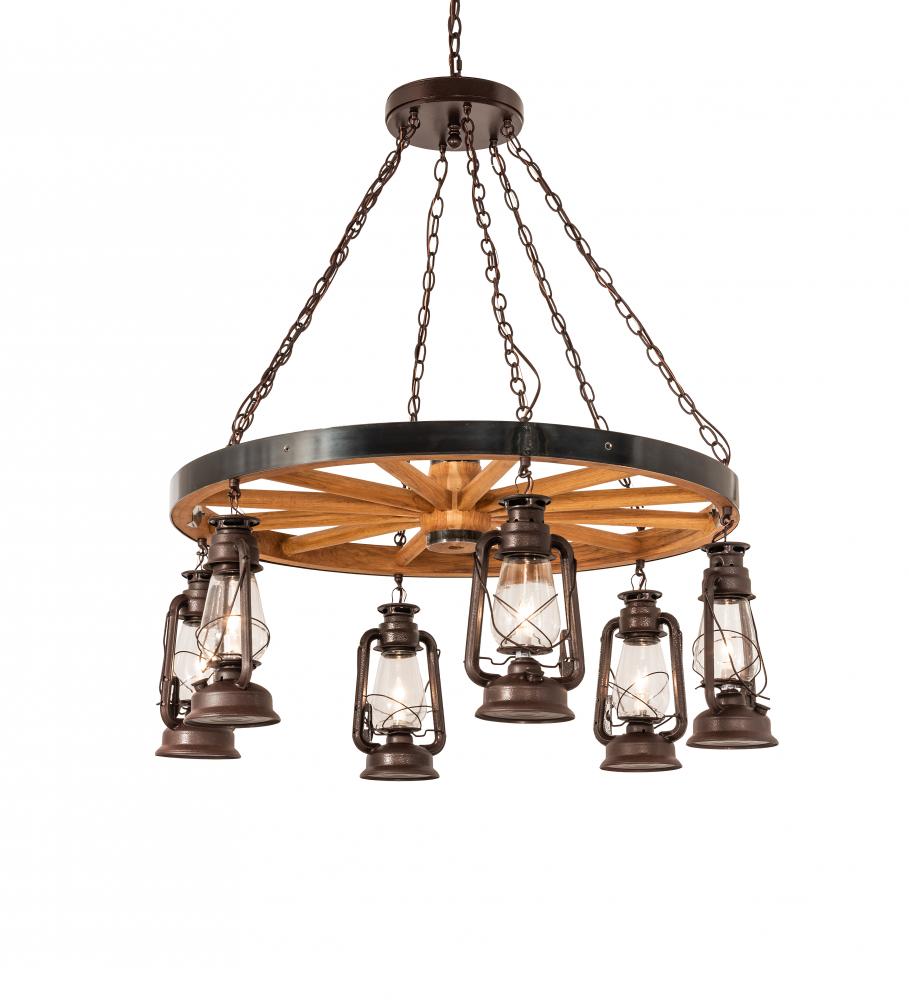 40&#34; Wide Miners Lantern Wagon Wheel 6 Light Chandelier