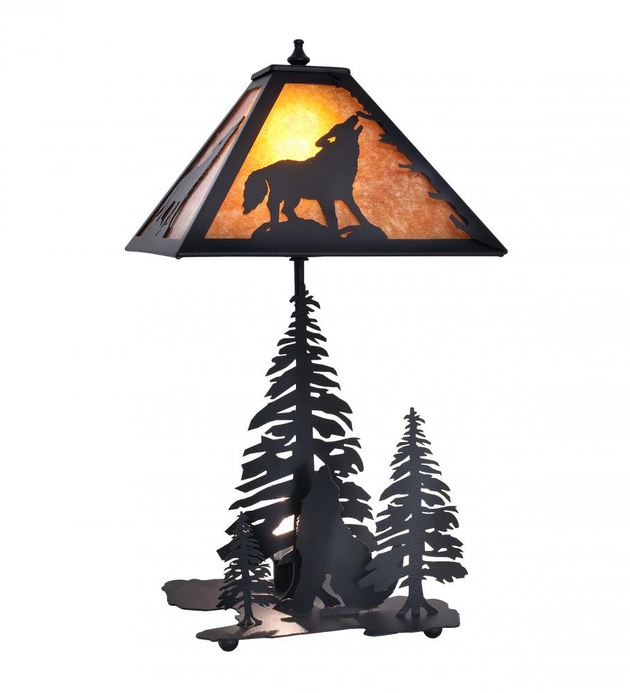 22&#34; High Wolf at Dawn W/Lighted Base Table Lamp