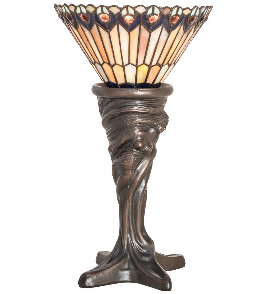 15&#34; High Tiffany Jeweled Peacock Mini Lamp