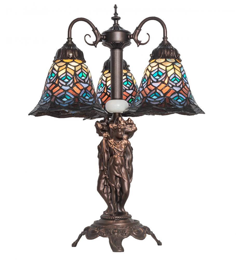 23&#34; High Tiffany Peacock Feather 3 Light Table Lamp