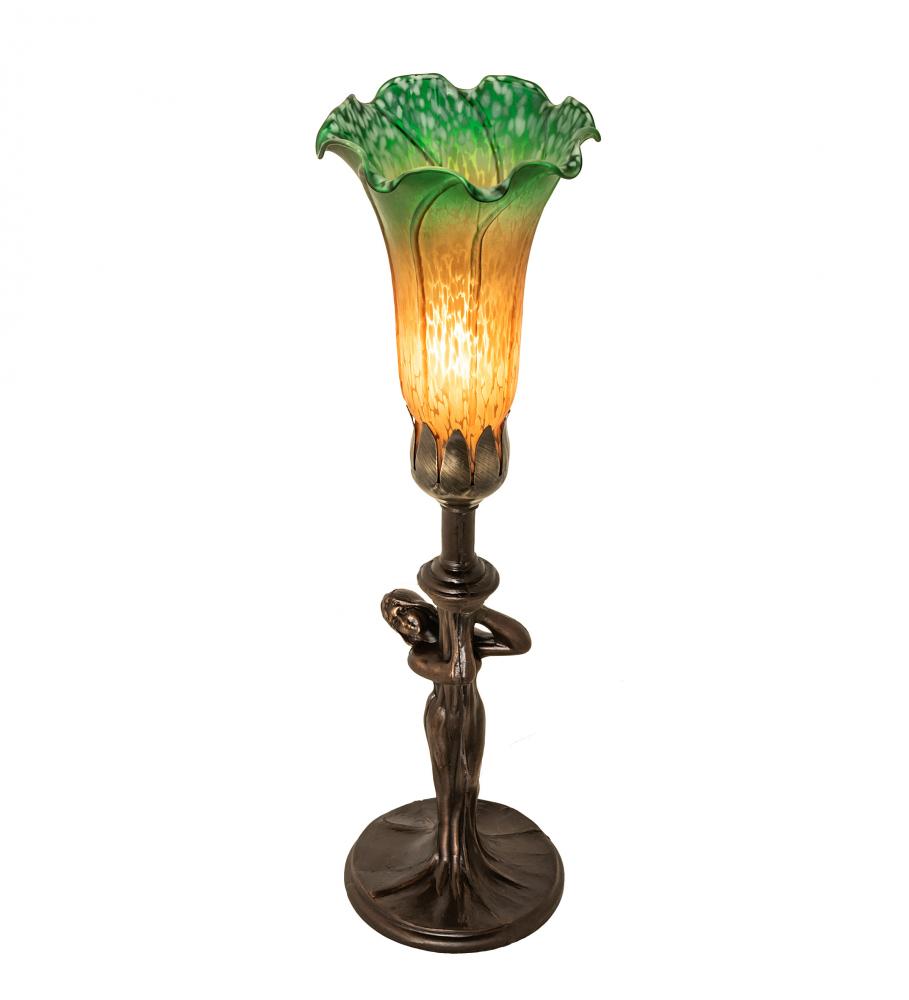 15&#34; High Amber/Green Tiffany Pond Lily Nouveau Lady Accent Lamp