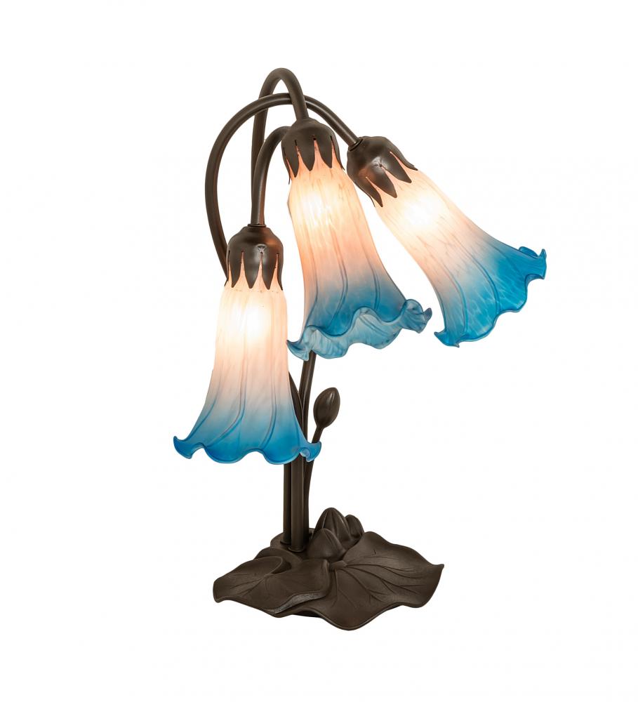 16&#34; High Pink/Blue Tiffany Pond Lily 3 Light Accent Lamp