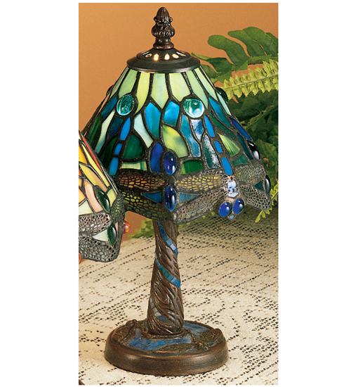 12&#34;H Tiffany Hanginghead Dragonfly W/Mosaic Base Mini Lamp