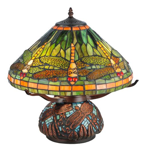 17&#34;H Tiffany Dragonfly w/Tiffany Mosaic Base Table Lamp