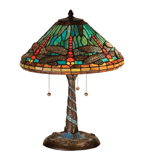 21&#34;H Tiffany Dragonfly w/ Twisted Fly Mosaic Base Table Lamp