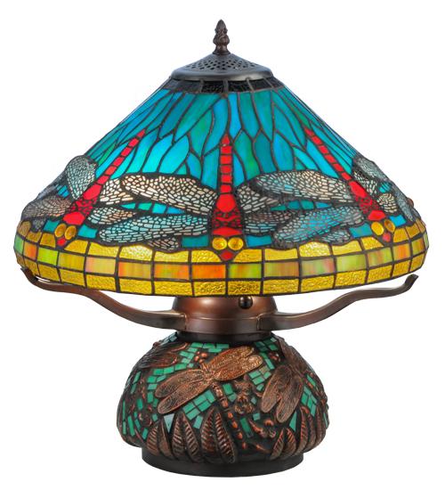 17&#34;H Tiffany Dragonfly w/Tiffany Mosaic Base Table Lamp