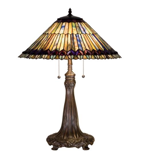 27&#34;H Tiffany Jeweled Peacock Table Lamp.602