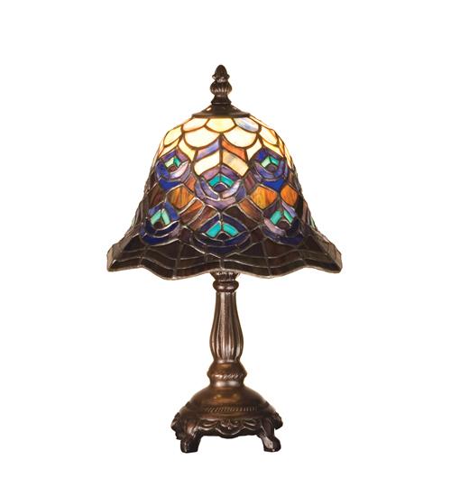 13.5&#34;H Tiffany Peacock Feather Mini Lamp