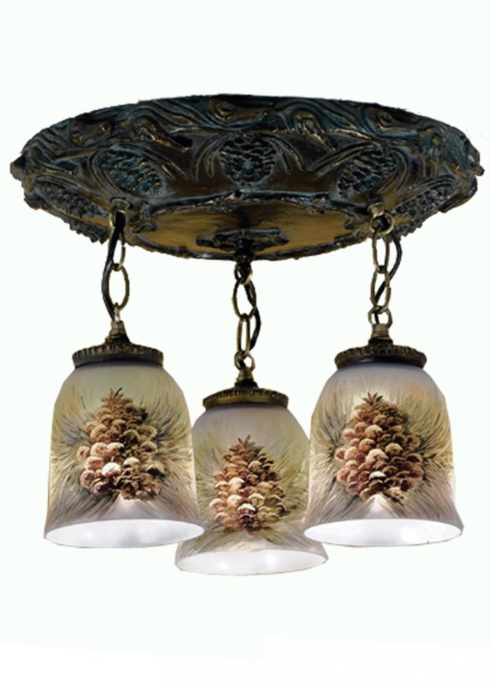 17&#34; Wide Pinecone 3 Light Hand Painted Semi-Flushmount