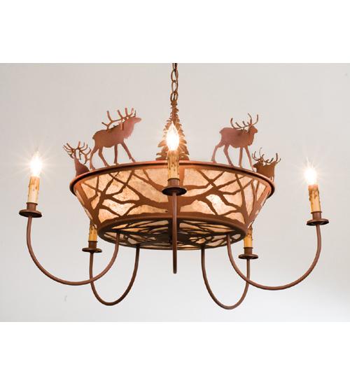 35&#34;W Elk on the Loose 5 Arm Chandelier