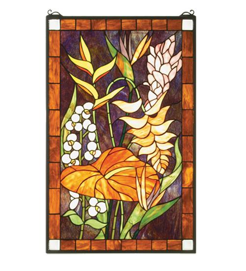 20&#34;W X 32&#34;H Tropical Floral Stained Glass Window