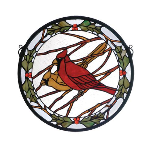 15&#34;W X 15&#34;H Cardinals & Holly Stained Glass Window