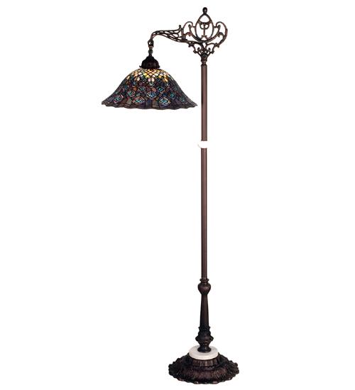 61&#34;H Tiffany Peacock Feather Bridge Arm Floor Lamp