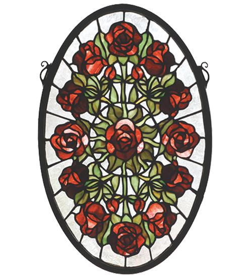 11&#34;W X 17&#34;H Oval Rose Garden Stained Glass Window