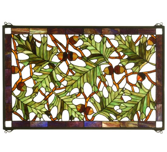 28&#34;W X 18&#34;H Acorn & Oak Leaf Stained Glass Window