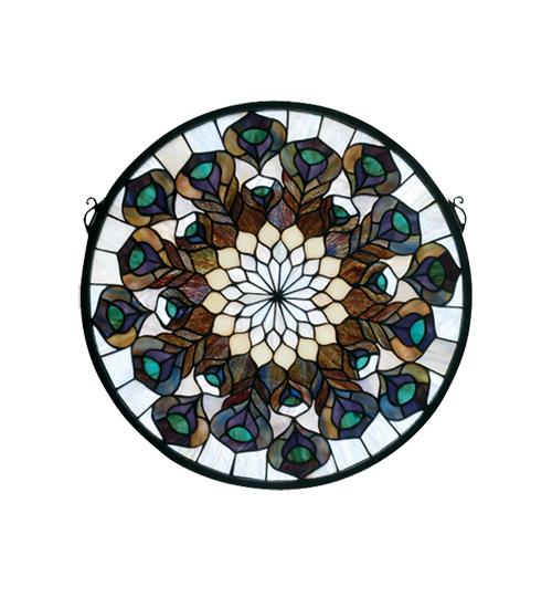 17&#34;W X 17&#34;H Tiffany Peacock Feather Medallion Stained Glass Window