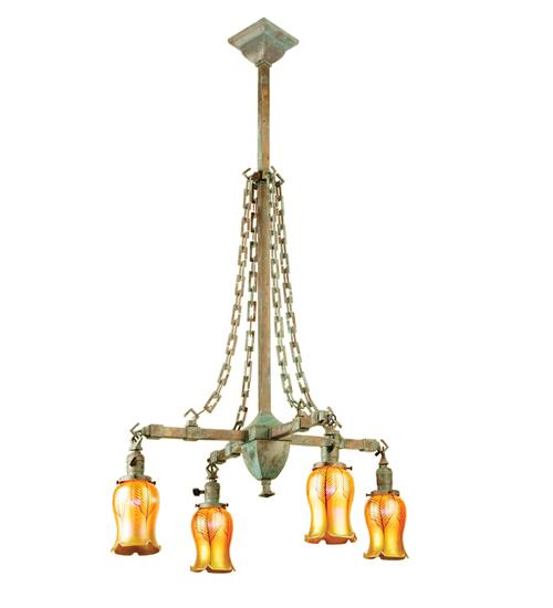 26&#34;W Craftsman Favrile 4 LT Chandelier