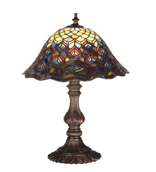 16.5&#34;H Tiffany Peacock Feather Accent Lamp