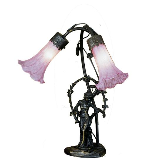 17&#34; High Pink Pond Lily 2 Light Trellis Girl Table Lamp