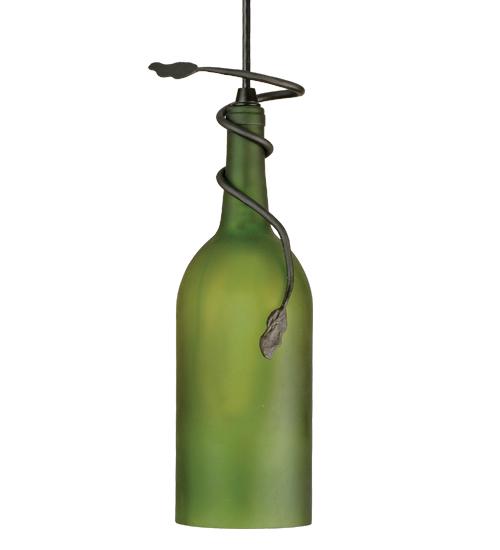 4&#34;W Tuscan Vineyard Frosted Green Wine Bottle Mini Pendant