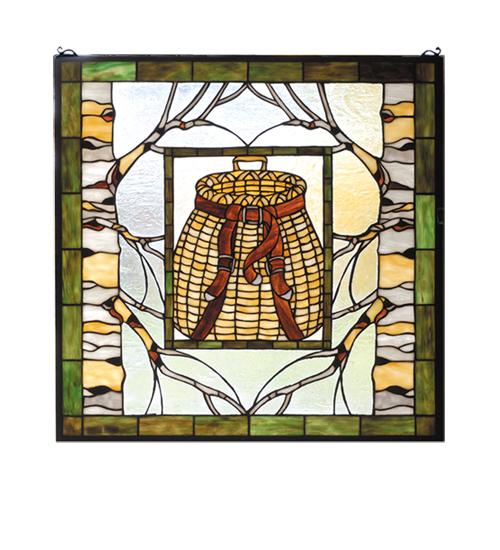 25&#34;W X 25&#34;H Pack Basket Stained Glass Window